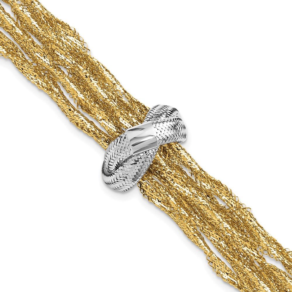14K Gelb & Rhodium mit Poliert Knoten Netz Multi Strang Armband