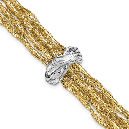 14K Gelb & Rhodium mit Poliert Knoten Netz Multi Strang Armband