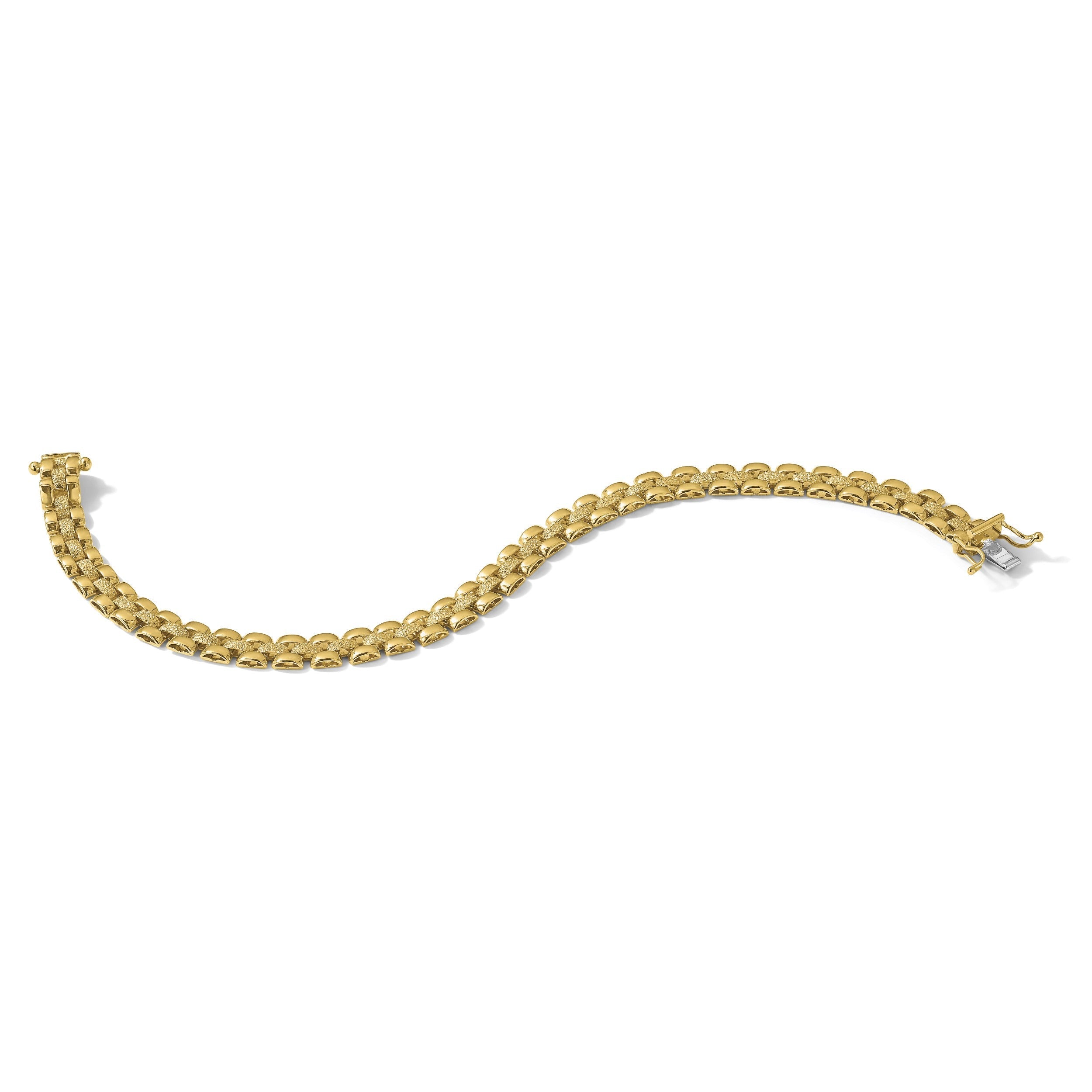 14K Gelbgold Poliert und Strukturiert Fantasieglieder Armband