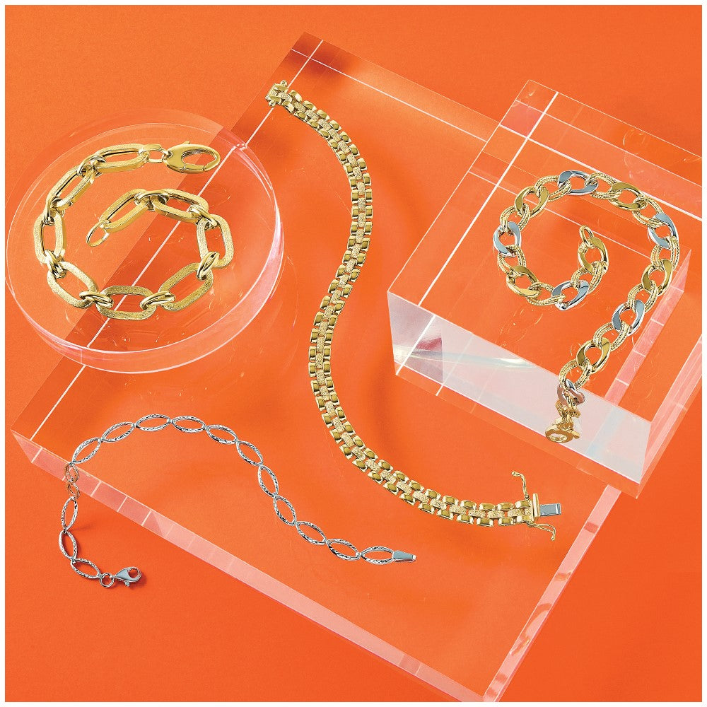 14K Gelbgold Poliert und Strukturiert Fantasieglieder Armband