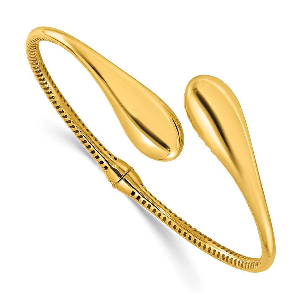 14K Gelbgold Poliert Bypass Tropfen Klappbar Armreif