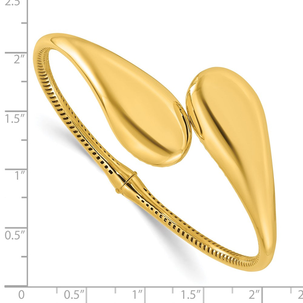 14K Gelbgold Poliert Bypass Tropfen Klappbar Armreif