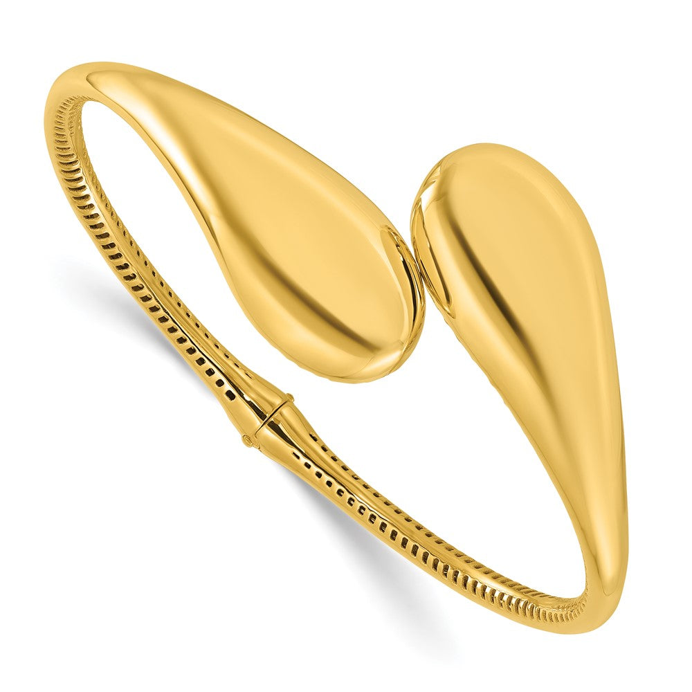 14K Gelbgold Poliert Bypass Tropfen Klappbar Armreif