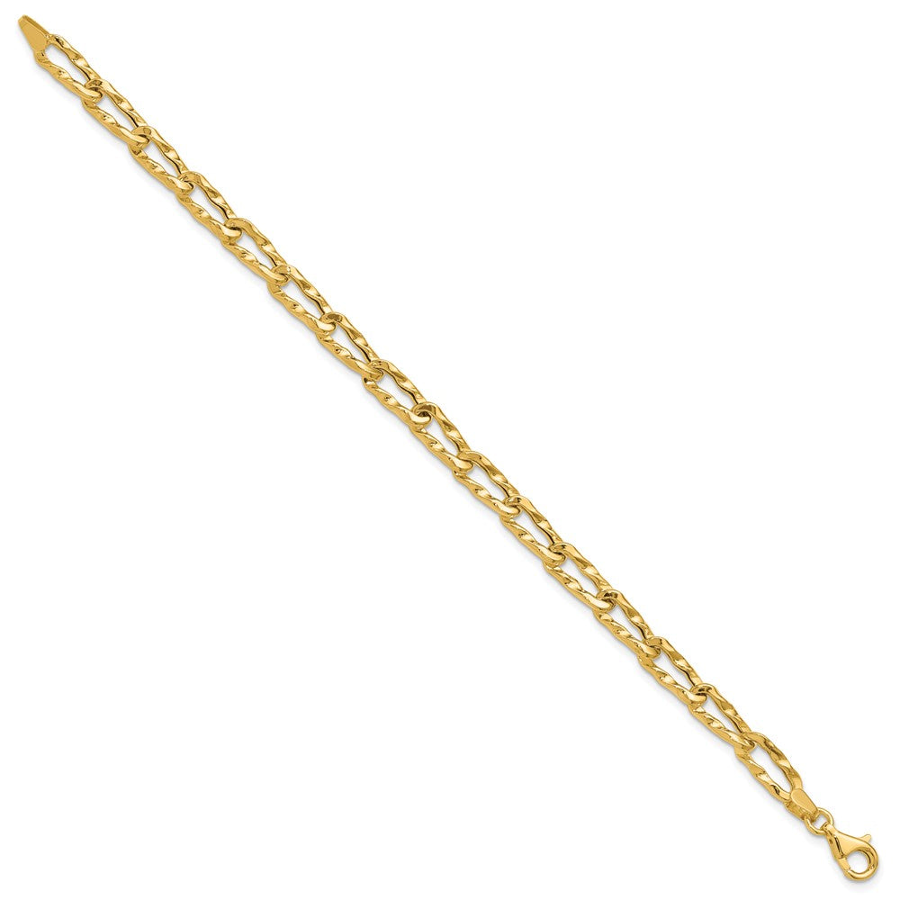 14K Gelbgold Poliert und Gehämmert Fantasieglieder Armband