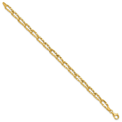 14K Gelbgold Poliert und Gehämmert Fantasieglieder Armband
