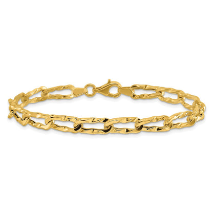 14K Gelbgold Poliert und Gehämmert Fantasieglieder Armband