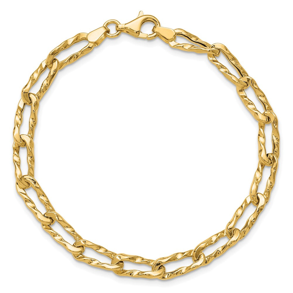 14K Gelbgold Poliert und Gehämmert Fantasieglieder Armband