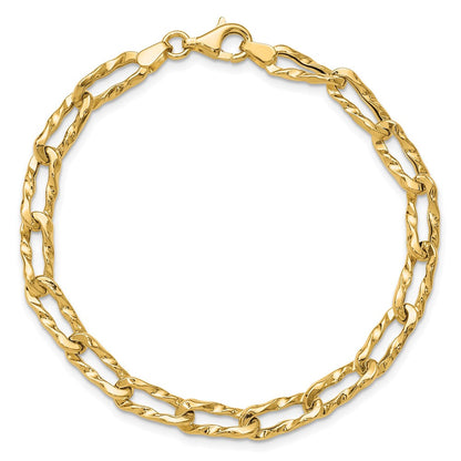 14K Gelbgold Poliert und Gehämmert Fantasieglieder Armband