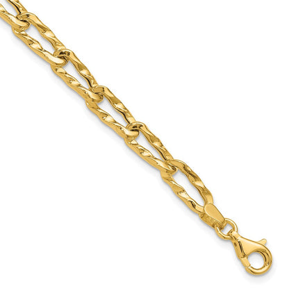 14K Gelbgold Poliert und Gehämmert Fantasieglieder Armband