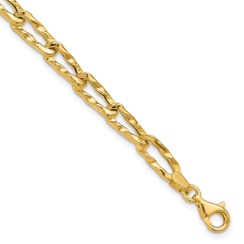 14K Gelbgold Poliert und Gehämmert Fantasieglieder Armband