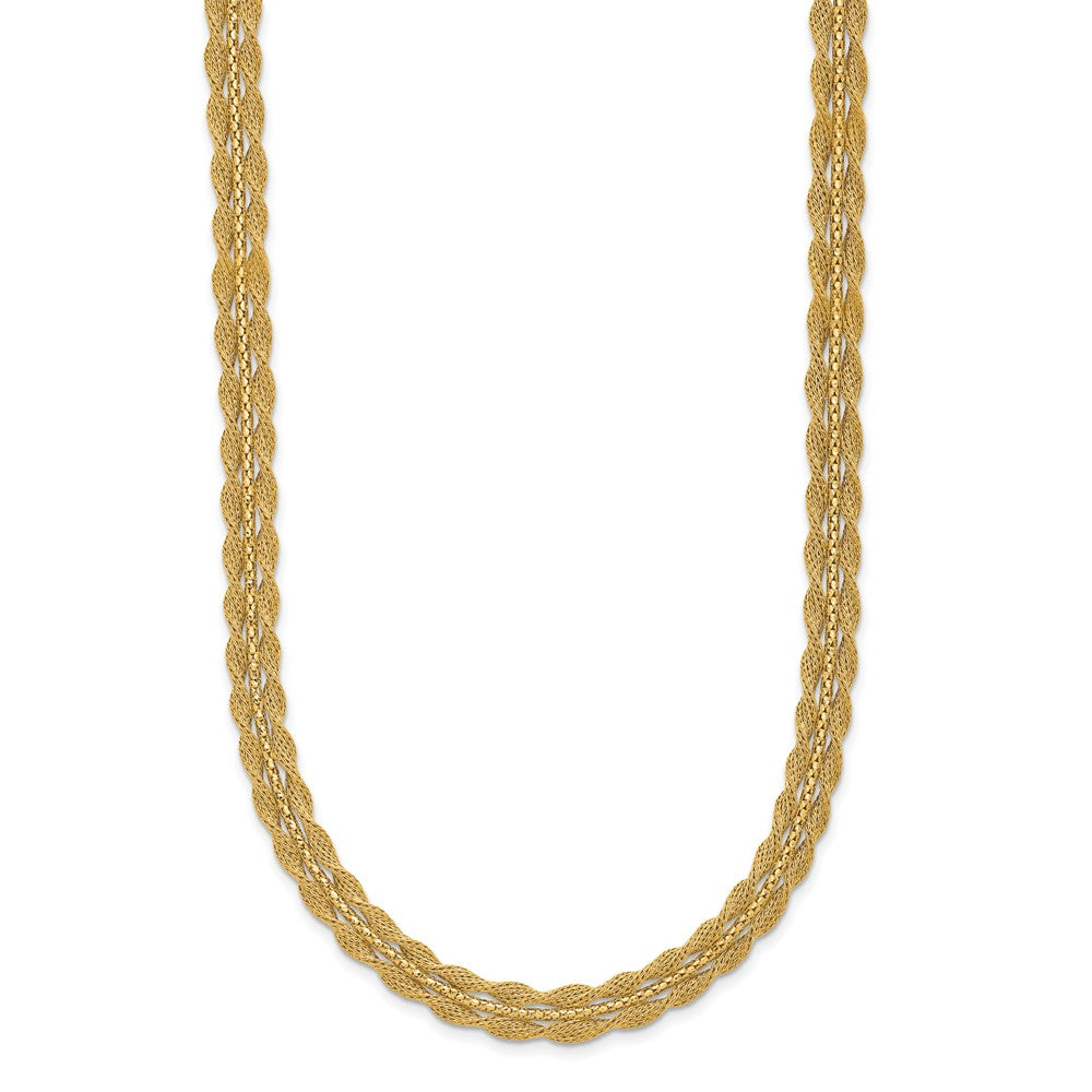 14K Gelbgold Poliert/textured und Diamantiert Halskette