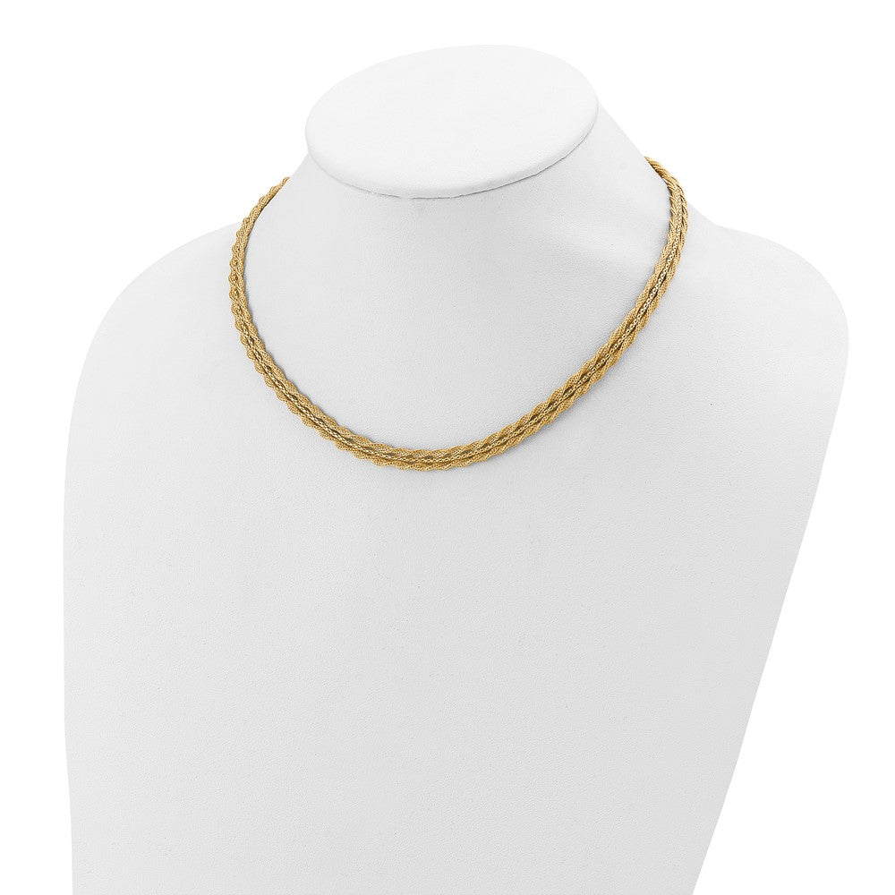 14K Gelbgold Poliert/textured und Diamantiert Halskette