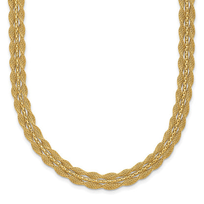 14K Gelbgold Poliert/textured und Diamantiert Halskette