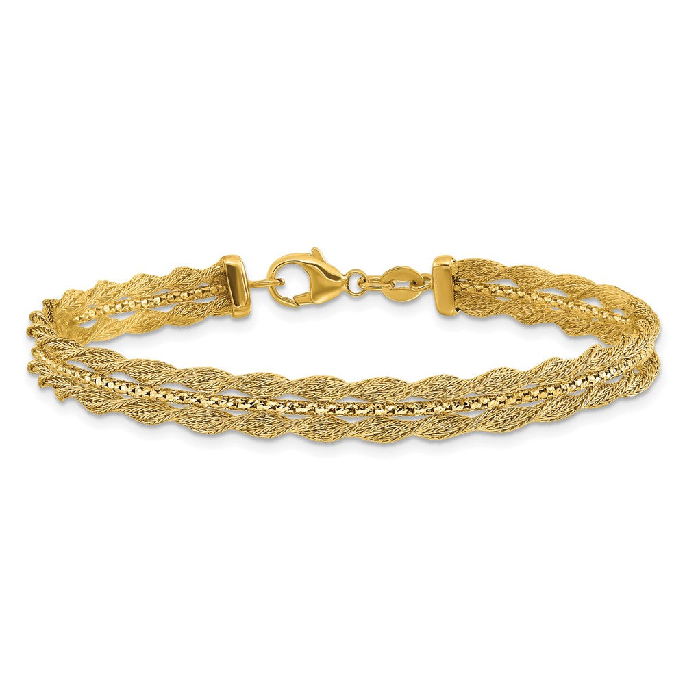 14K Gelbgold Poliert/textured und Diamantiert Armband