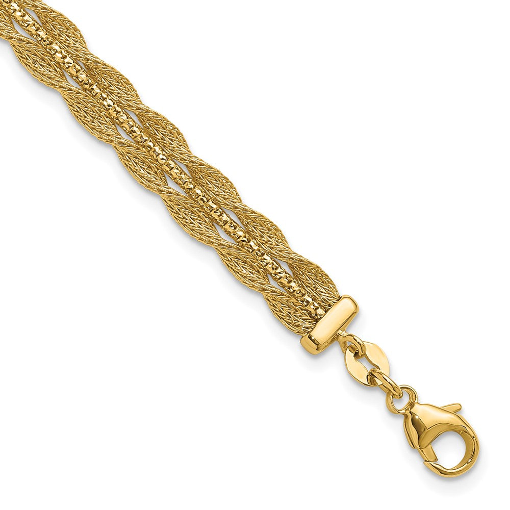 14K Gelbgold Poliert/textured und Diamantiert Armband