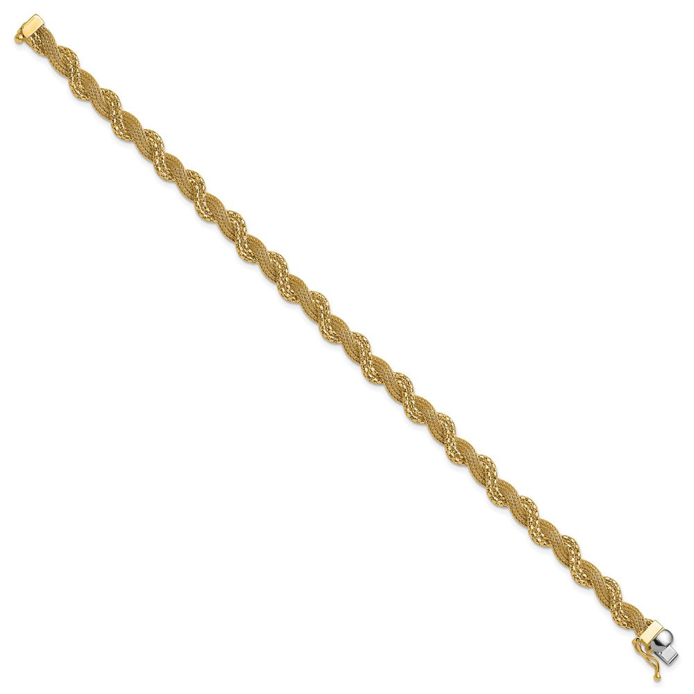 14K Gelbgold Poliert/textured und Diamantiert Gedreht Armband