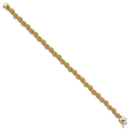 14K Gelbgold Poliert/textured und Diamantiert Gedreht Armband