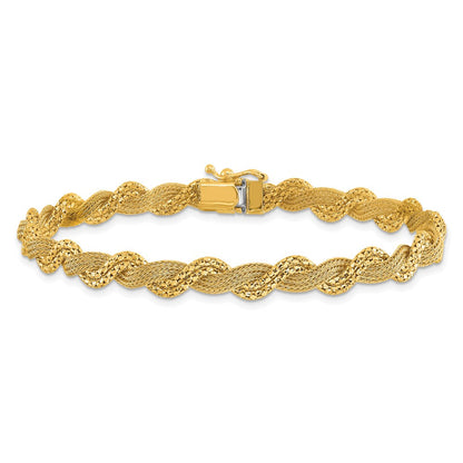 14K Gelbgold Poliert/textured und Diamantiert Gedreht Armband