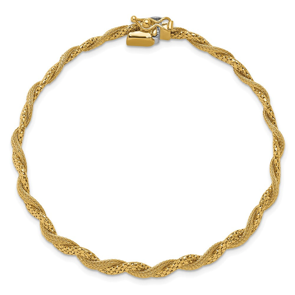 14K Gelbgold Poliert/textured und Diamantiert Gedreht Armband