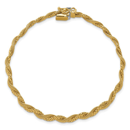 14K Gelbgold Poliert/textured und Diamantiert Gedreht Armband