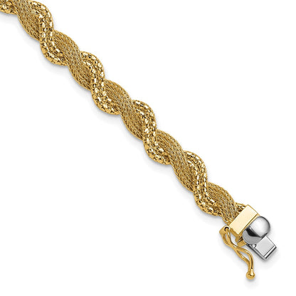 14K Gelbgold Poliert/textured und Diamantiert Gedreht Armband