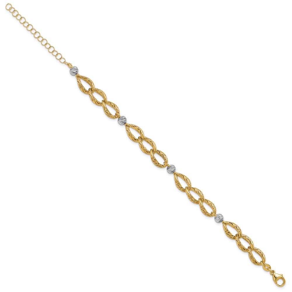 14K Bicolor Poliert/textured/dia Schliff 2 Zoll Verlängerung. Armband