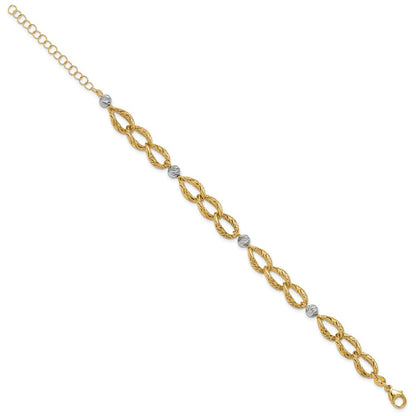 14K Bicolor Poliert/textured/dia Schliff 2 Zoll Verlängerung. Armband
