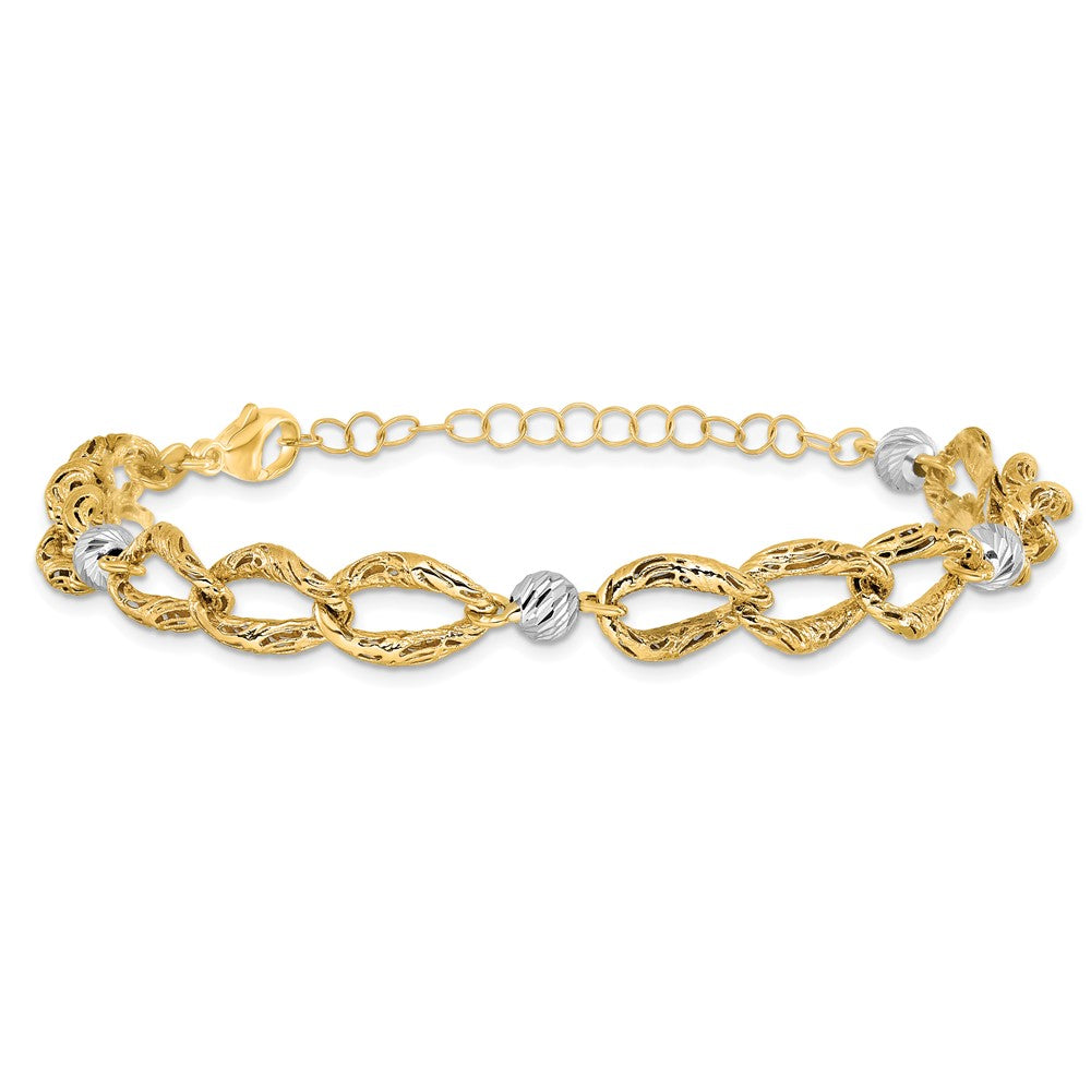 14K Bicolor Poliert/textured/dia Schliff 2 Zoll Verlängerung. Armband