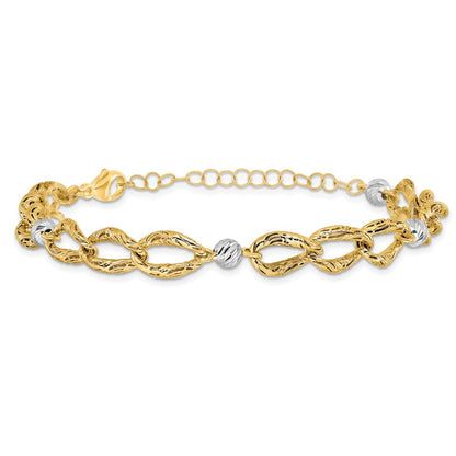 14K Bicolor Poliert/textured/dia Schliff 2 Zoll Verlängerung. Armband