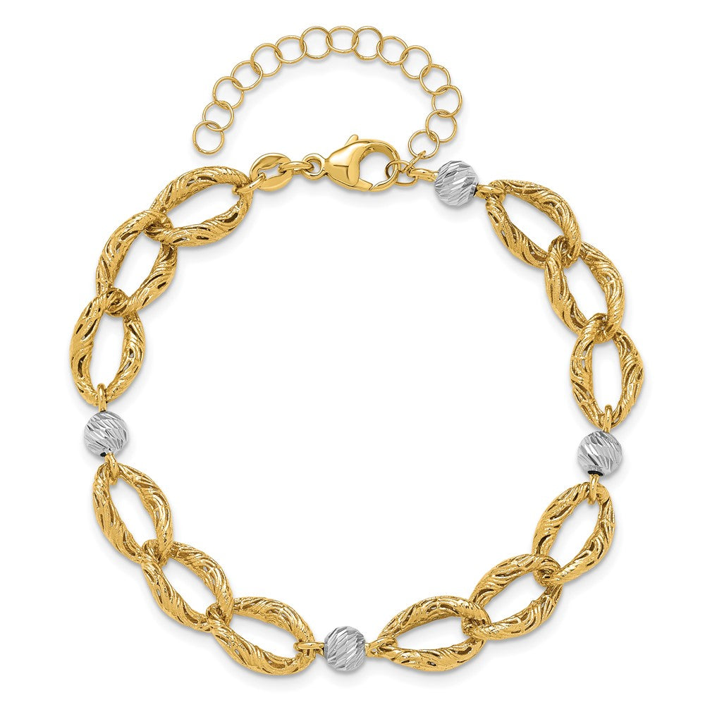 14K Bicolor Poliert/textured/dia Schliff 2 Zoll Verlängerung. Armband