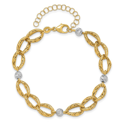 14K Bicolor Poliert/textured/dia Schliff 2 Zoll Verlängerung. Armband