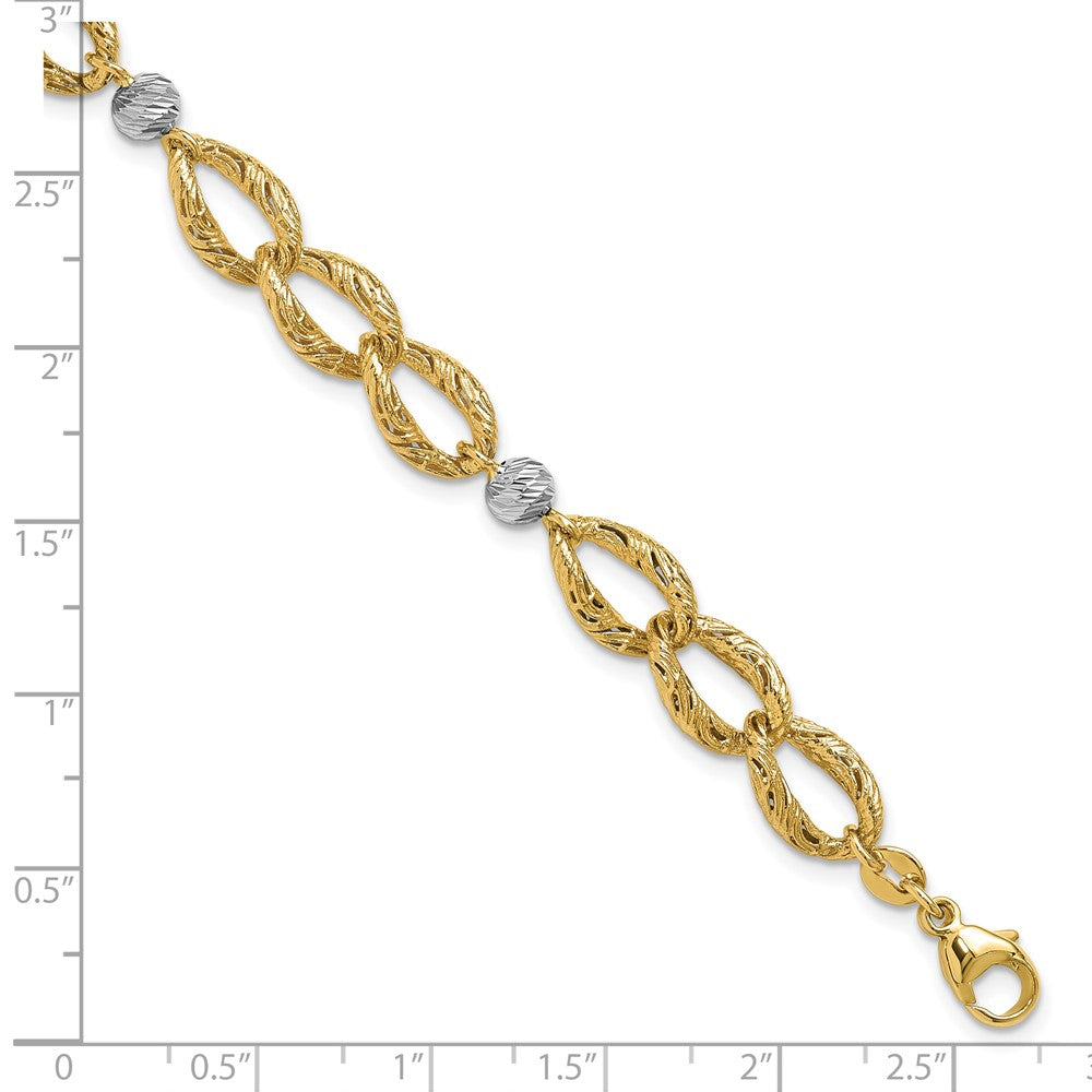 14K Bicolor Poliert/textured/dia Schliff 2 Zoll Verlängerung. Armband