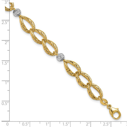 14K Bicolor Poliert/textured/dia Schliff 2 Zoll Verlängerung. Armband