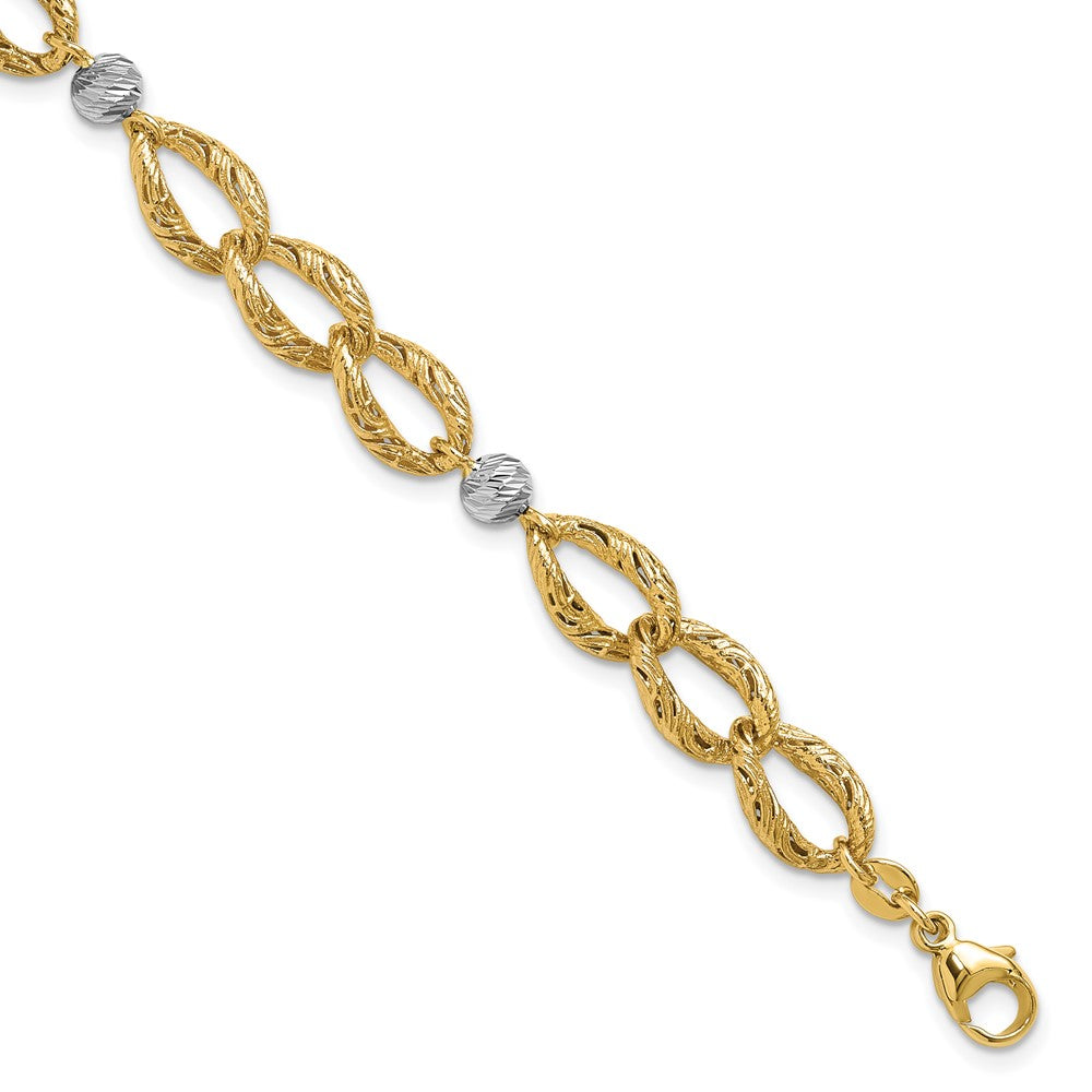 14K Bicolor Poliert/textured/dia Schliff 2 Zoll Verlängerung. Armband