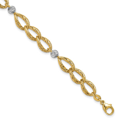 14K Bicolor Poliert/textured/dia Schliff 2 Zoll Verlängerung. Armband