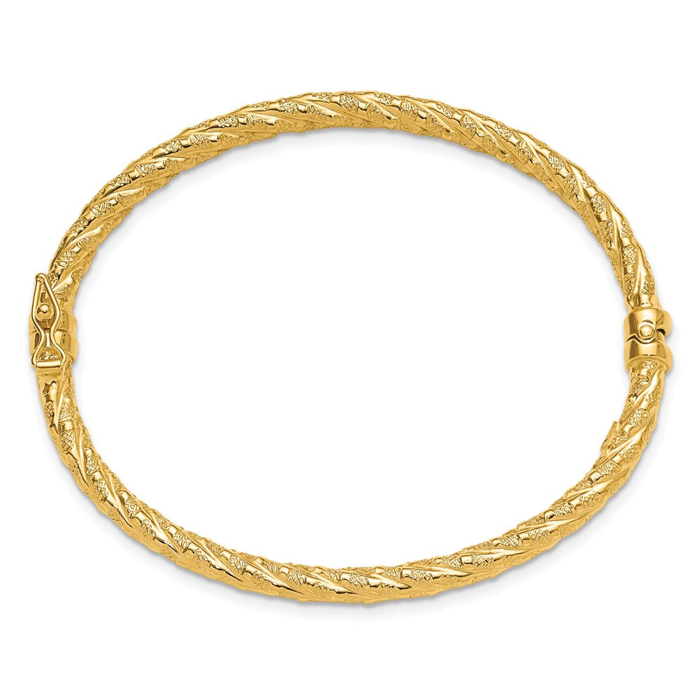 14K Gelbgold Poliert und Strukturiert Gedreht Klappbar Armreif