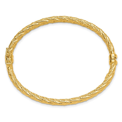 14K Gelbgold Poliert und Strukturiert Gedreht Klappbar Armreif