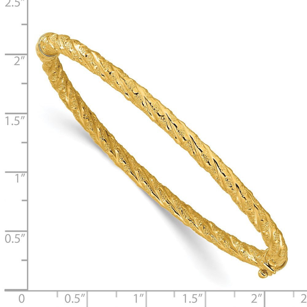 14K Gelbgold Poliert und Strukturiert Gedreht Klappbar Armreif