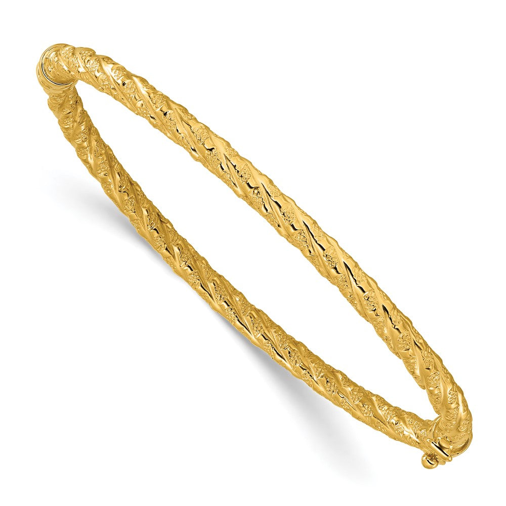 14K Gelbgold Poliert und Strukturiert Gedreht Klappbar Armreif
