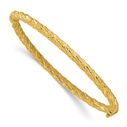 14K Gelbgold Poliert und Strukturiert Gedreht Klappbar Armreif