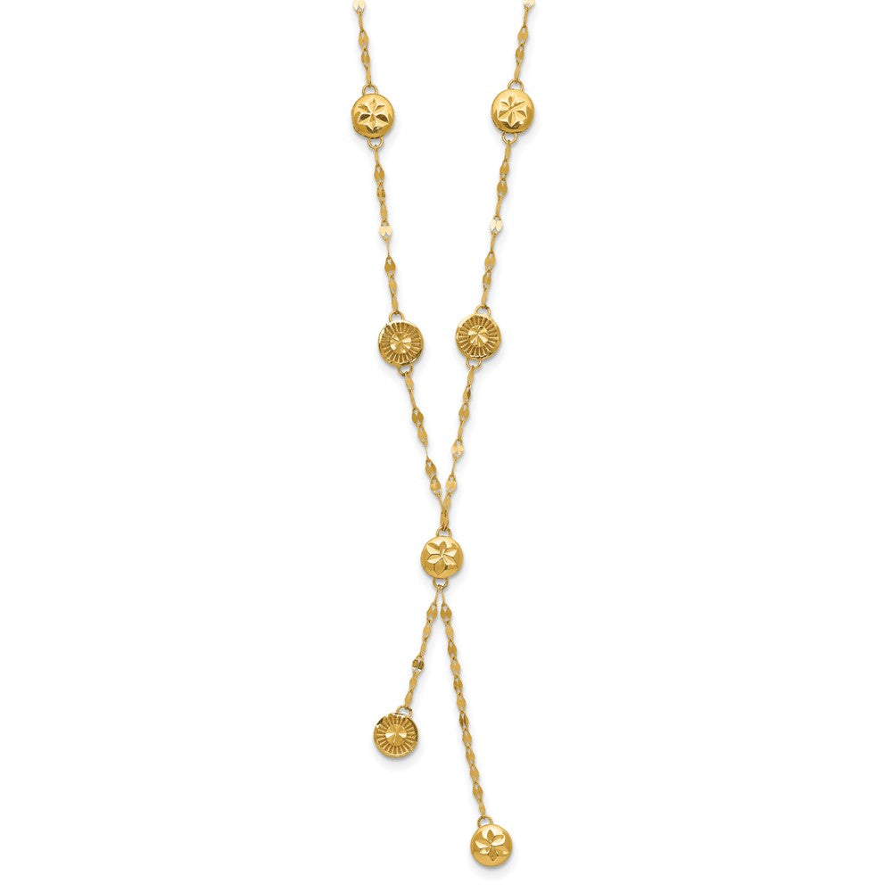 14K Gelbgold Poliert und Diamantiert Plättchen Design 2 Zoll Verlängerung. Halskette