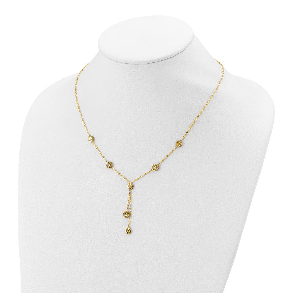 14K Gelbgold Poliert und Diamantiert Plättchen Design 2 Zoll Verlängerung. Halskette
