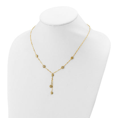 14K Gelbgold Poliert und Diamantiert Plättchen Design 2 Zoll Verlängerung. Halskette