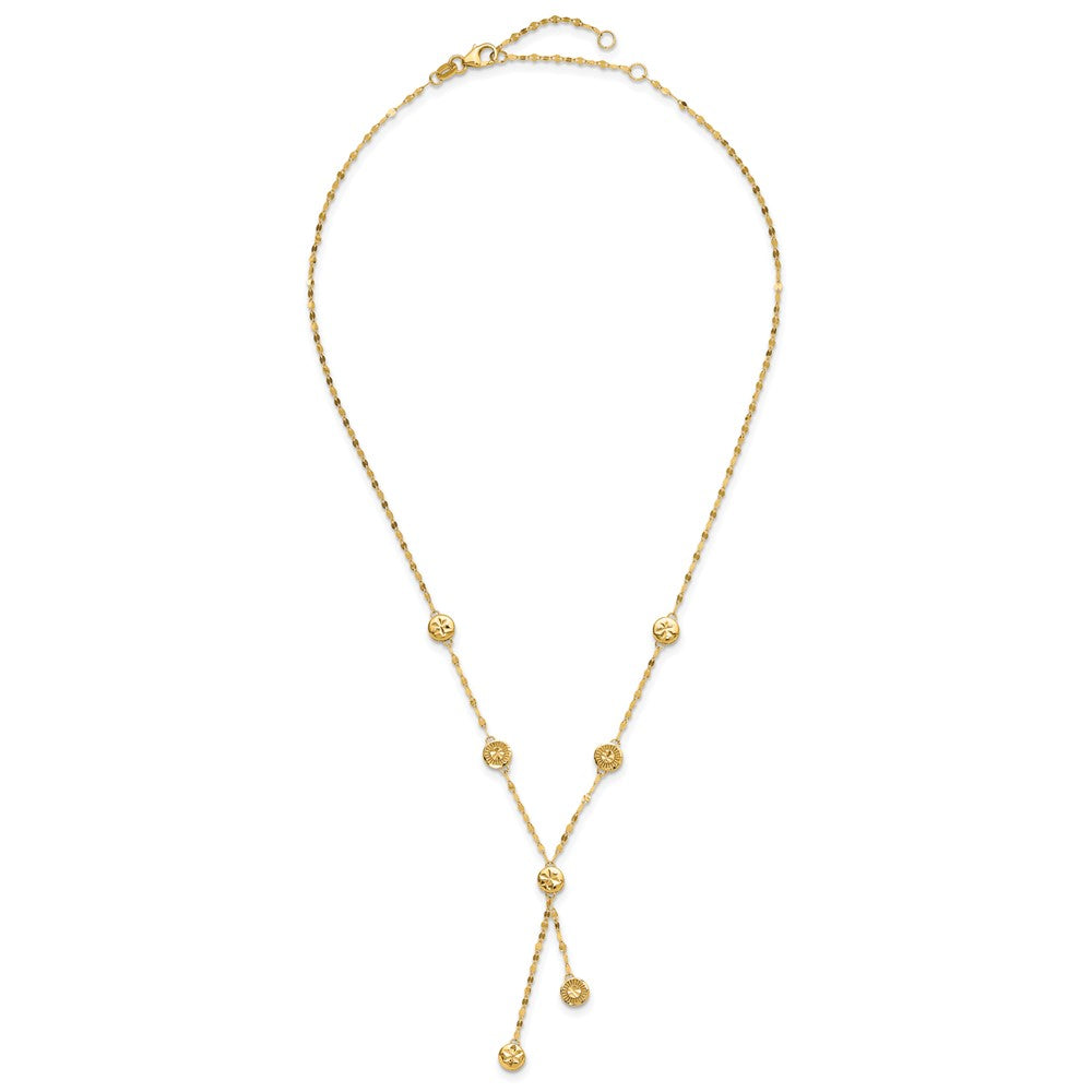 14K Gelbgold Poliert und Diamantiert Plättchen Design 2 Zoll Verlängerung. Halskette