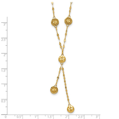 14K Gelbgold Poliert und Diamantiert Plättchen Design 2 Zoll Verlängerung. Halskette