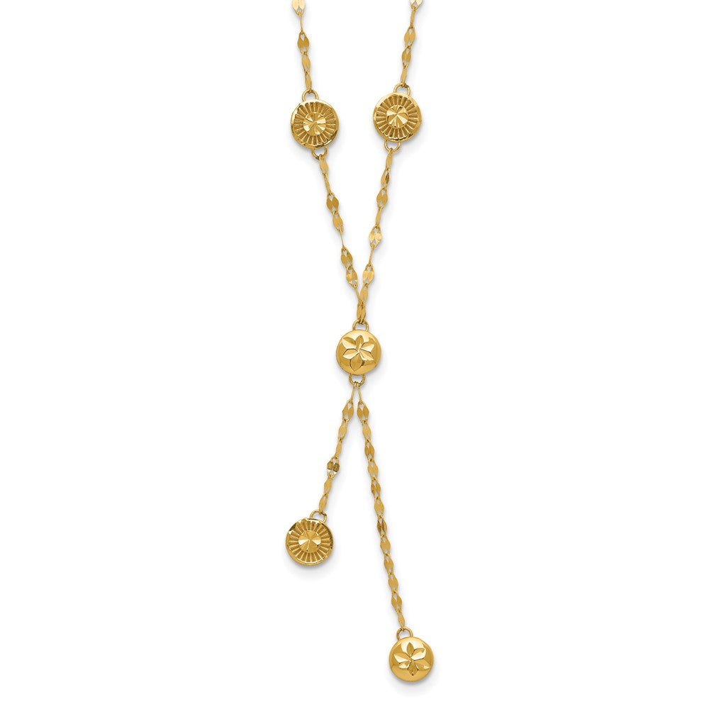 14K Gelbgold Poliert und Diamantiert Plättchen Design 2 Zoll Verlängerung. Halskette