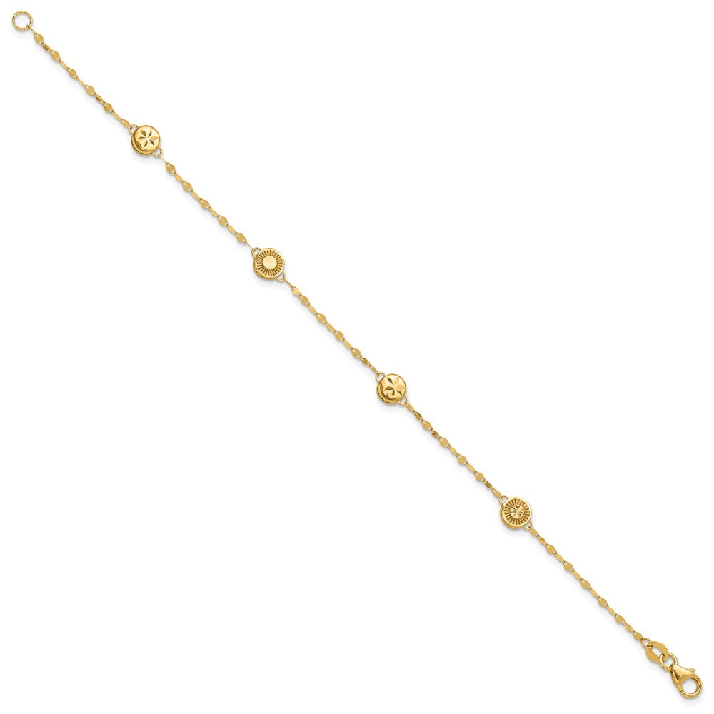 14K Gelbgold Poliert und Diamantiert Plättchen Design Armband