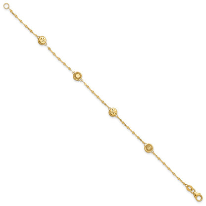 14K Gelbgold Poliert und Diamantiert Plättchen Design Armband