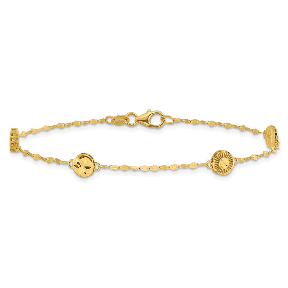 14K Gelbgold Poliert und Diamantiert Plättchen Design Armband