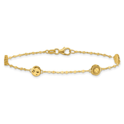 14K Gelbgold Poliert und Diamantiert Plättchen Design Armband